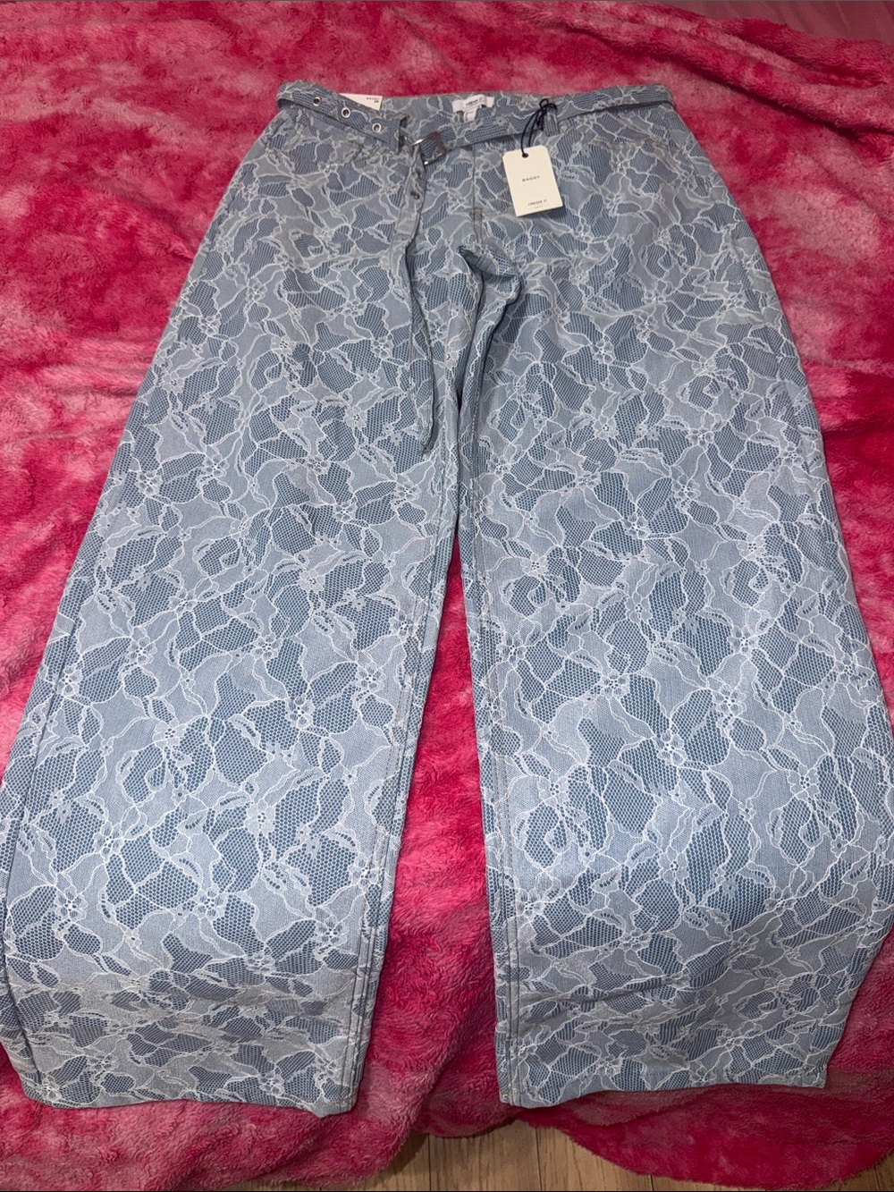 Forever 21 Light Blue Lace Wide Leg Jeans